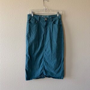 Slim-Fit Teal Midi Skirt with Front Seam